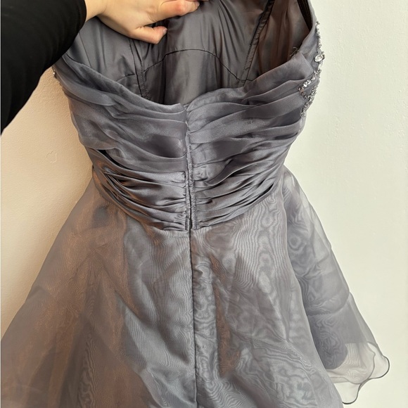 Jolie Gray Strapless Dress with Sequins Bodice and Poof Organza Skirt. - Picture 2 of 4